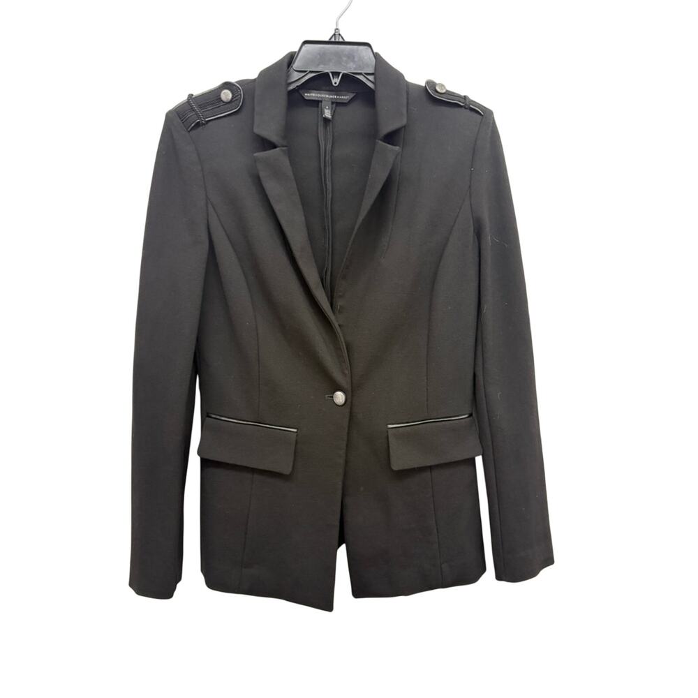 White House Black Market Women Black Military Jacket Jacket Size 4 Single Button